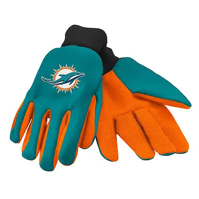 NFL Miami Dolphins Colored Palm Utility Gloves Teal W/ Orange Palm By FOCO • $14.99