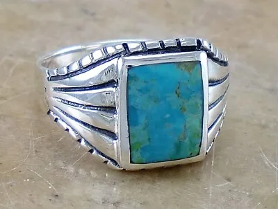 WIDE MEN'S .925 STERLING SILVER TURQUOISE RING Size 10  Style# R2230 • $36.89