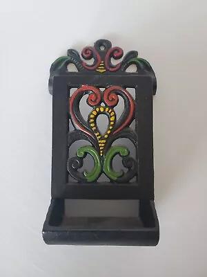 Vintage Wilton Cast Iron Match Stick Tooth Pick Holder Wall Mount Black • $14.99