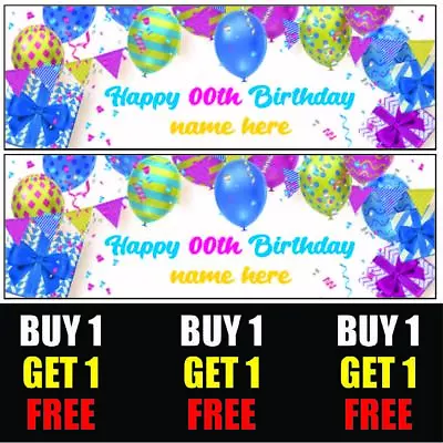 Buy 1 Get 1 Free 2 PERSONALISED BIRTHDAY BANNERS - 16th 18th 21st 30th 40th 50th • £3.49