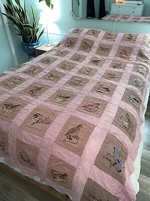 Vintage State Birds Handmade Quilt 48 Hand Embroidered Birds One Of A Kind • $149.99