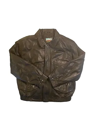 Adler Leather Bomber Jacket Full Zip 3 Snap Pockets Lined Black Mens XXL EUC VTG • $69.99