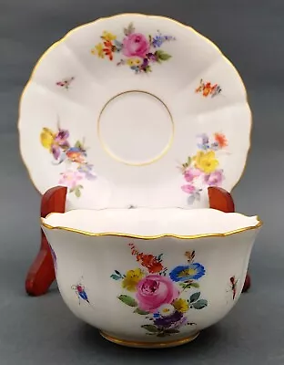 Meissen Porcelain Tea Cup & Saucer Set Scattered Flowers And Insects 19. Century • $199