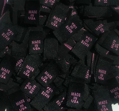 100 Pcs Woven Clothing Folded Sewing Care Labels Made In U.s.a. - Black Pink • $10.99