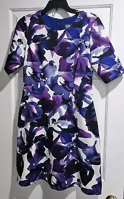 Nwot Vince Camuto Abstract Dress-size 10-purple-elbow Sleeves-lined-back Zip • $39.99