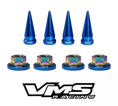 4 Vms Racing 14mm Strut Spikes + Blue Washers & Neochrome Nuts Mitsubishi • $29.95