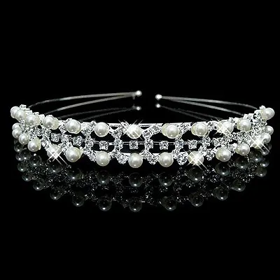 £5.29 • Buy Wedding Prom Party Bridal Silver Rhinestone Pearl Headband Head Piece Hair Band