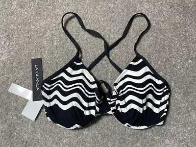 La Blanca Bikini Swim Top 36D Halter Underwire Padded Geometric Black White • $19.99