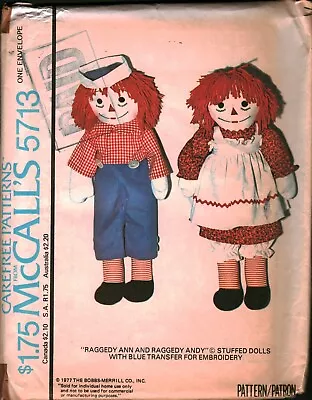 5713 McCalls SEWING Pattern Craft Pattern Stuffed Dolls 15' 20' 25  Raggedy Ann • $24.99