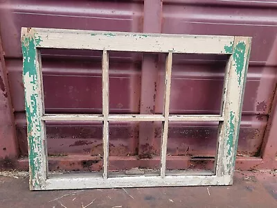 OLD CHIPPY WHITE / GREEN VINTAGE FARMHOUSE 6 PANED WINDOW 26 1/4  X 19 1/2  DIY • $50