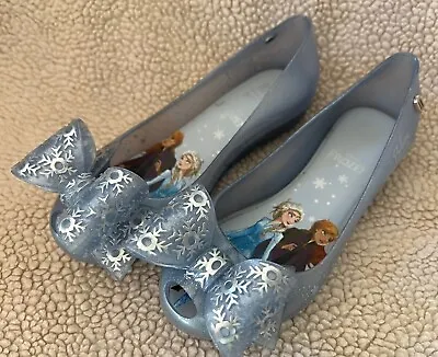 MINI MELISSA Blue Frozen Bow Flats Shoes Size 11 Toddler Little Girls EUC • $32.98