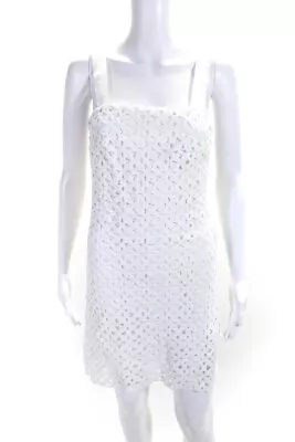 Miguelina Womens Cotton Geometric Textured Zipped Midi Dress White Size M • $85.39