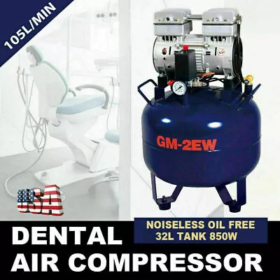 110V 850W Portable Dental Medical Air Compressor Oil Free Tank Noiseless New • $370