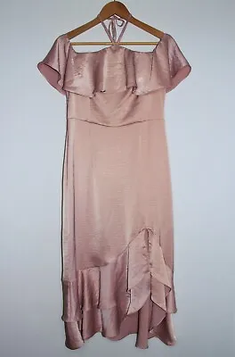 $5 • Buy Chancery Size 12 Women's Dress Rose Pink Mauve Ruffle Off Shoulder Mermaid Midi