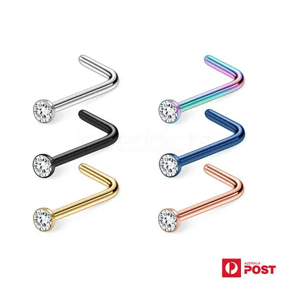 3x Nose Studs L Shaped Rings Zirconia Surgical Steel Body Piercing Jewellery • $6.99