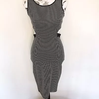 MARILYN MONROE Womens Black White Houndstooth Bodycon Cut-out Dress Size S • $15