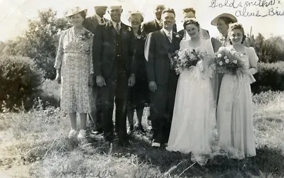 PH134 Original Vintage Photo WEDDING PARTY BRIDE AND GROOM FAMILY • $5.50