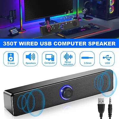 USB Wired Speaker 3.5mm Jack Sound Bar TV Home Theater Subwoofer For PC Computer • $37