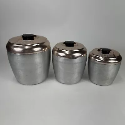 Vintage Aluminum Kromex Nesting Canister Set Of 3 Flour Sugar Coffee Copper Lids • $34.99