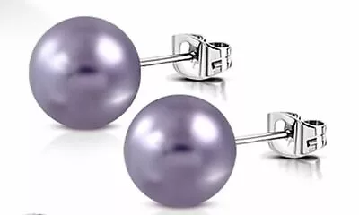 6mm Acrylic Faux Lavender Pearl Bead Ball With Stainless Steel Stud Earrings • $6.99