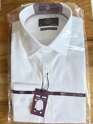 M&S Mens SHIRT SARTORIAL SINGLE CUFF Reg FIT TWO FOLD COTTON SHIRT 15” White • £22