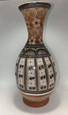 Vintage Tonala Stoneware Mexican Folk Art Pottery Vase Handcrafted Flower 13  T • $18.99