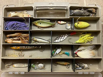 Vintage Fishing Lures In Woodstream Tackle Box Crankbait Spinners MADE IN USA • $39.99