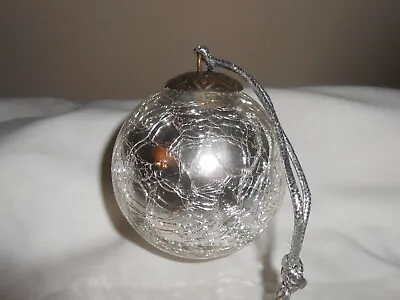 Beautiful TRADITIONS Heavy SILVER Mercury Crackle Glass Kugel Style Ornament • $10.95