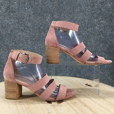 Via Spiga Heels Womens 10 M Carys Pump Pink Suede Ankle Strap Block Open Toe • $21.59