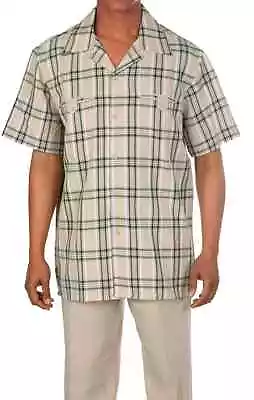 Men's Summer 2-pc Walking Suit (shirt And Pants)plaid Design Solid Pants #2952 • $45.95