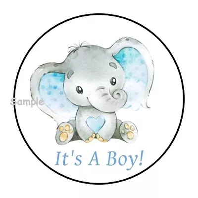 30 ELEPHANT IT'S A BOY BABY SHOWER Stickers Favors Labels Round 1.5   ENVELOPE • $2.64