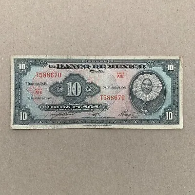 1963 Mexico 10 Pesos Banknote Tehuana Currency Mexican Paper Money Mexicano • $15.95