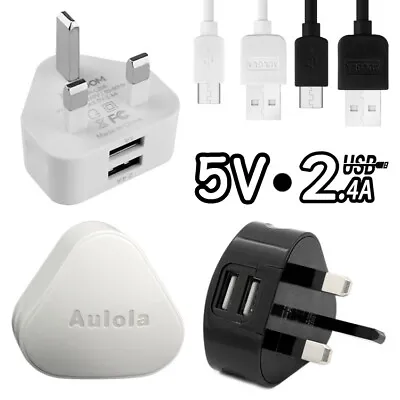 UK Mains 3 Pin Plug Adapter Wall Fast Charger 2-Port Dual USB For Phones Tablets • £2.98