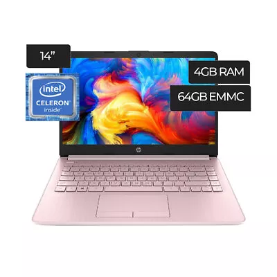 HP Laptop 14  HD Quad-Core Celeron N4120 4GB 64GB EMMC SSD Webcam Win 11 S Pink • $152.99