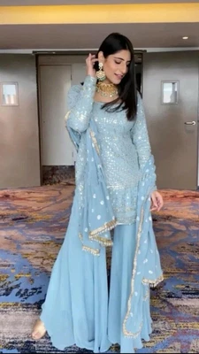 $92.37 • Buy Designer Sharara Indian Pakistani Salwar Kameez Bollywood Party Wear Suit