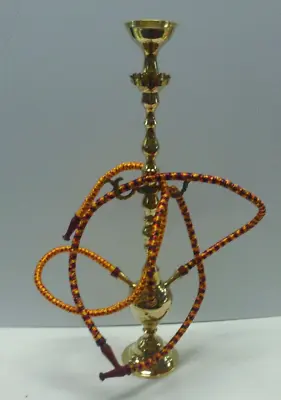 Vintage Brass Metal Hookah Water Pipe Bong With 3 Orange Hoses 19.5 Inches Tall • £94.97