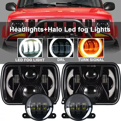 Pair 7“LED Hi/Lo Headlight DRL For Toyota Pickup Truck+4inch Halo LED Fog Light • $48.58