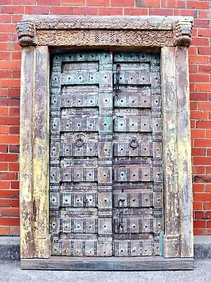 Unique Vintage Green Hand Carved Antique Indian Timber Entrance Doors • $2480