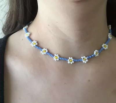 Seed Bead Daisy Flower Choker Necklace Beach Boho  Hippie Love • £5