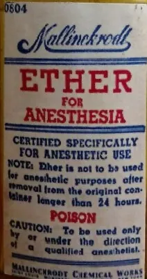 Vintage Medicine Hand Crafted Bottle Ether For Anesthesia Mallinckrodt (COPY) • $16