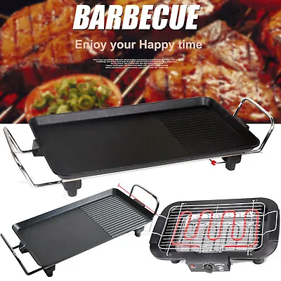 Large Electric Table Top Grill Griddle BBQ Hot Plate Camping Cooking Cast Pan • £29.69
