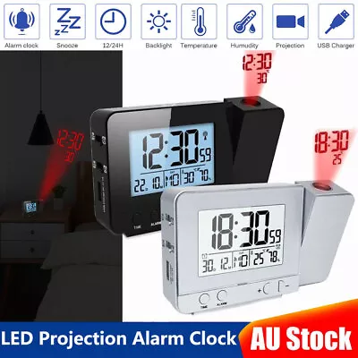 LED Digital Smart  Projection Alarm Clock Temperature Time Projector LCD Display • $30.89