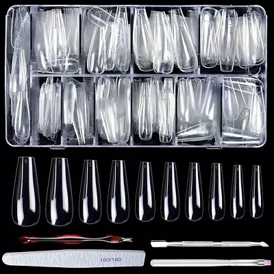 Coffin Nail False Tips With Glue Fake Set Kit Extensions Ballerina Full Cover • £4.99