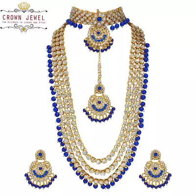 Indian Bridal Wedding Kundan Choker 5 Pcs Pearl Jewelry Necklace Earrings Set • $25.34