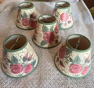 Set Of 5 Mini Chandelier Lamp Shades Clip On Floral Roses Cottage Shabby Chic • $31.45