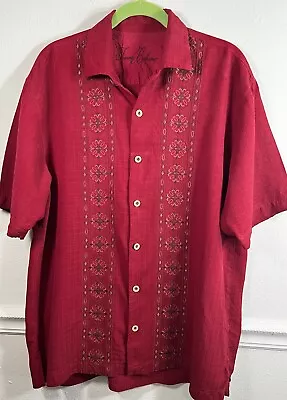 Tommy Bahama Silk SS Men’s L Burgundy Button Up Embroidered Hawaiian Bowling • $22