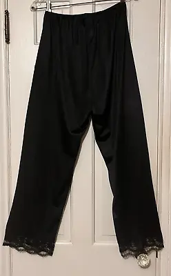 Vintage Black Nylon Lounge/Pajama Bottoms W/Feminine Lace Trim Size M • $34.99