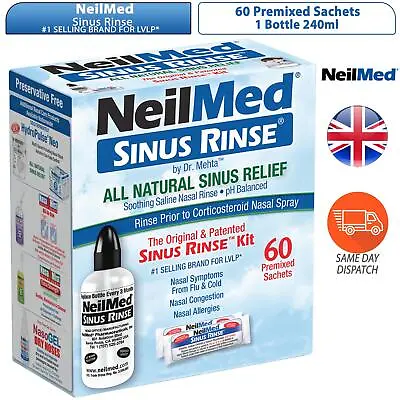 NeilMed Sinus Rinse Original Kit Relief Nasal Squeeze Bottle 240ml & 60 Sachets • £15.99