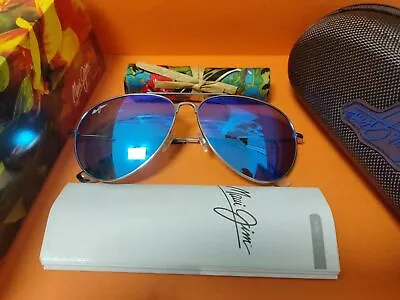 NEW Maui Jim B264-17 MAVERICKS Silver Hawaii Blue Len POLARIZED Aviator Sunglass • $79.99