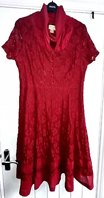 Lindy Bop Lace Dress Size 22 Red Collared - NO RESERVE • £0.99